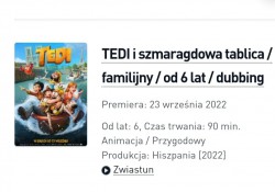 Wyjście do kina na bajkę „Tedi i szmaragdowa tablica”  – 30 września 2022 roku